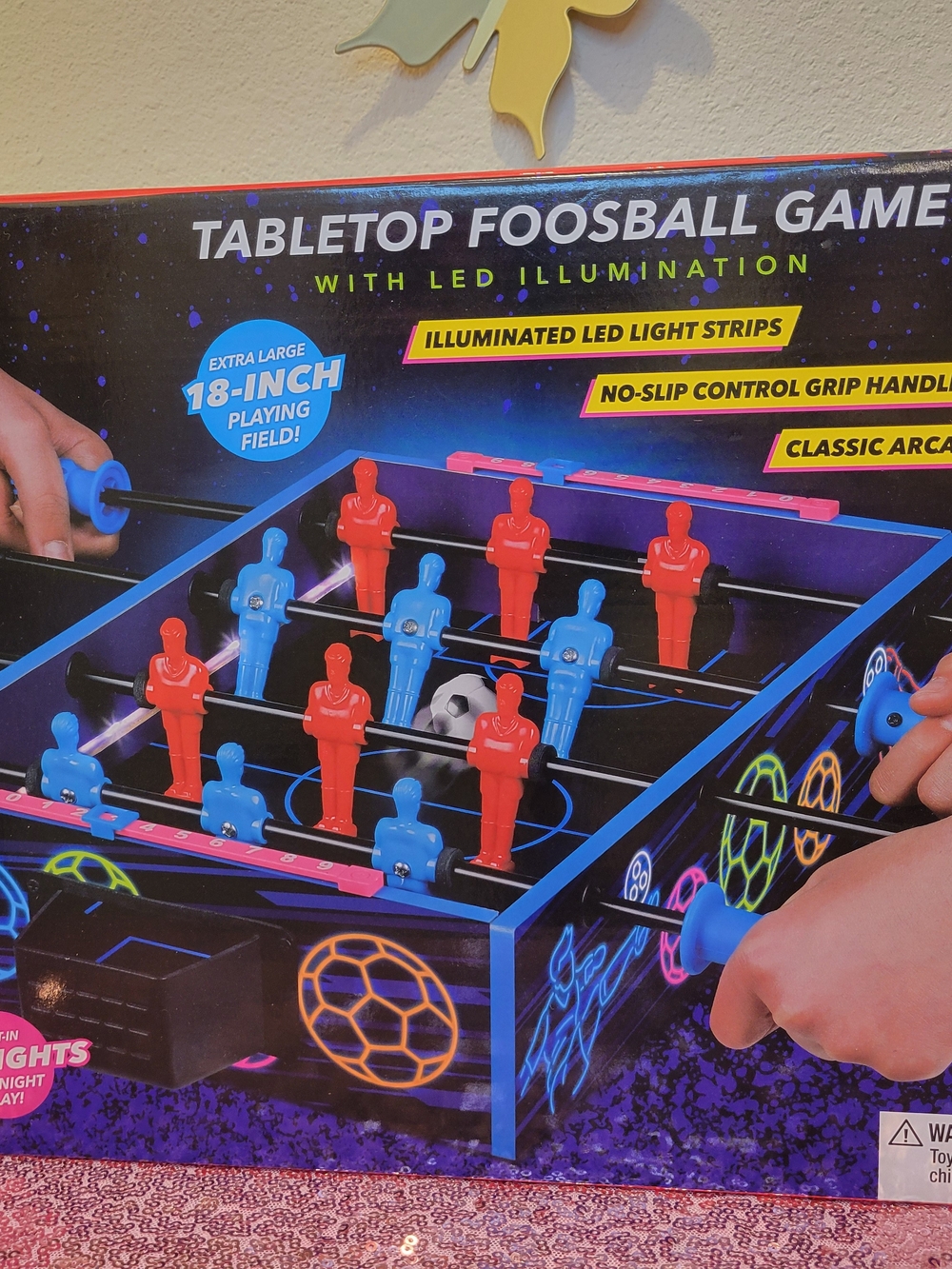 Tabletop Foosball Game with LED Illumination - Red & Blue Players